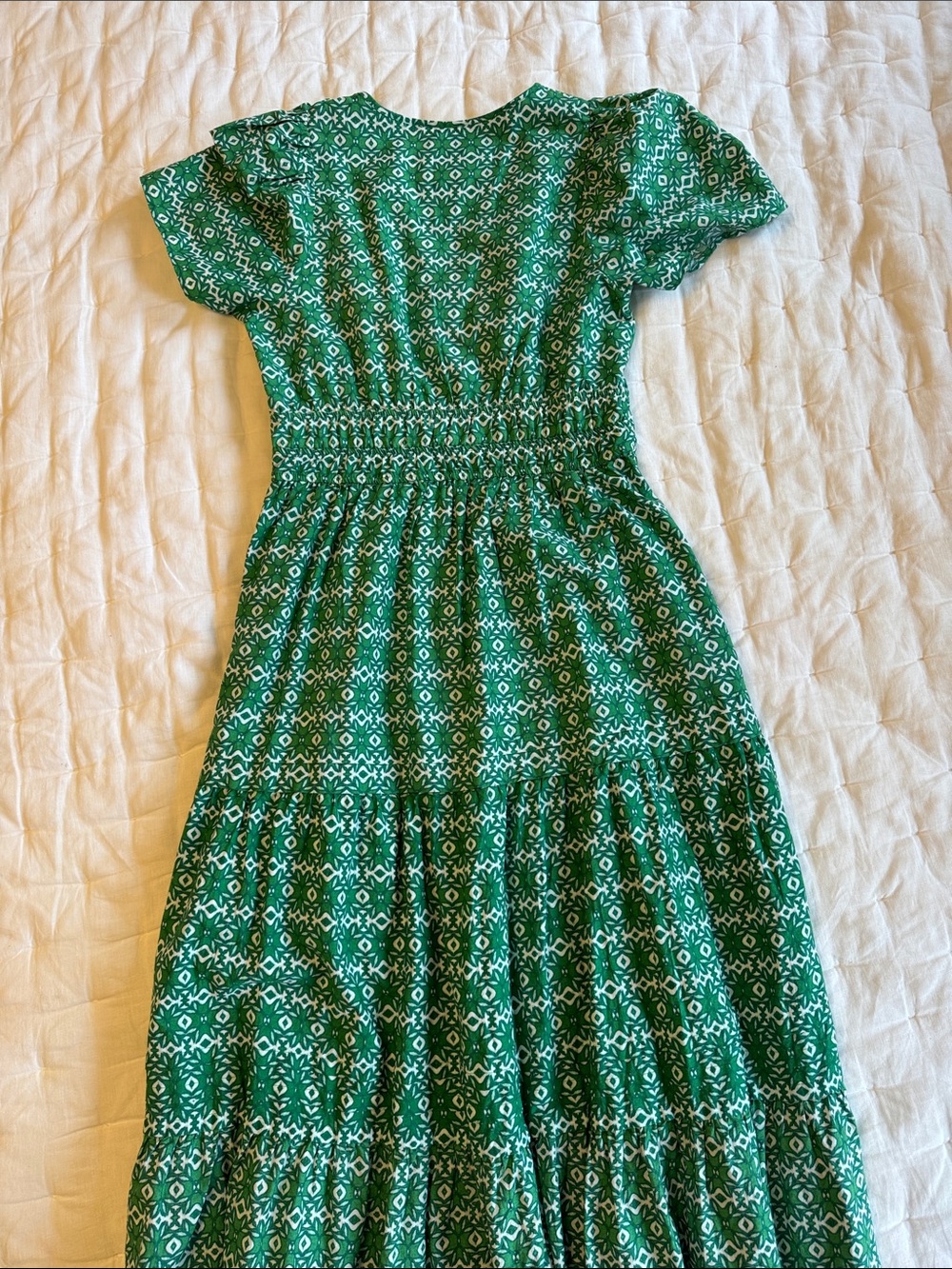 Anthropologie Green Geometric Short-Sleeve Maxi Dress - Picture 3 of 6